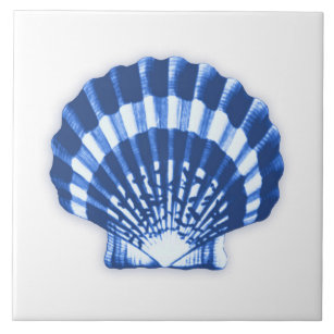 Sea Shell - cobalt blue and white Tile