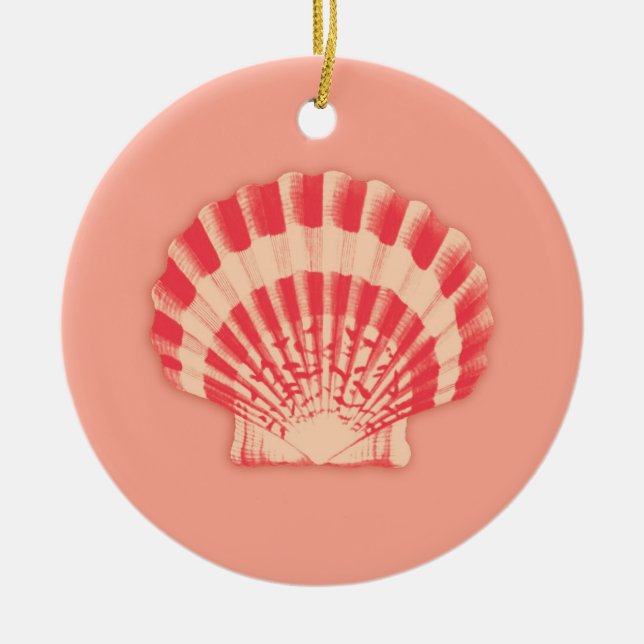 Sea Shell - coral and peach Ceramic Ornament (Front)