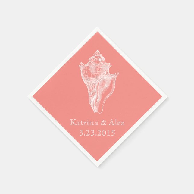 Sea Shell Coral Beach Wedding Napkins (Corner)