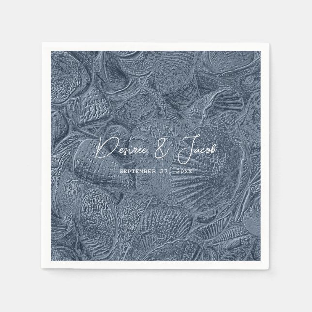 Sea Shell Dark Dusty Blue Modern Coastal Beach Napkin (Front)