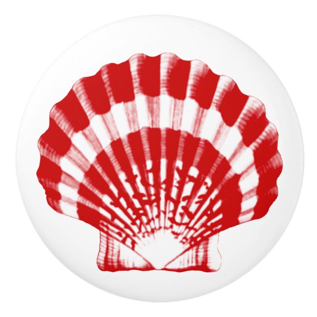 Sea Shell - deep red and white Ceramic Knob (Front)