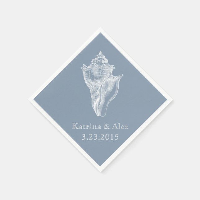Sea Shell Dusty Blue Beach Wedding Napkins (Corner)