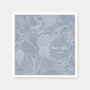Sea Shell Dusty Blue Coastal Beach Napkin