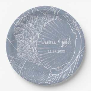 Sea Shell Dusty Blue Coastal Beach Paper Plate
