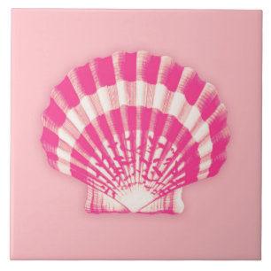 Sea Shell - fuchsia pink and white Tile