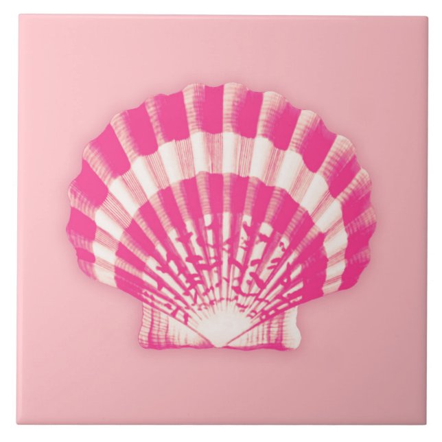 Sea Shell - fuchsia pink and white Tile (Front)