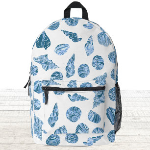 Sea Shell Nautical Watercolor Blue and White Printed Backpack