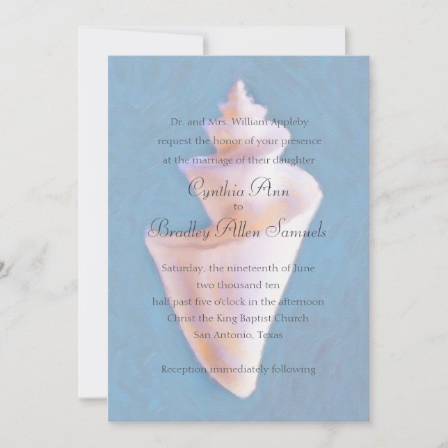 Sea Shell on Blue Wedding Invitation (Front)