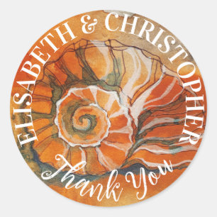 Sea Shell On The Beach Watercolor Drawing Nautical Classic Round Sticker