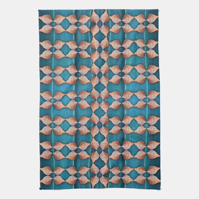 Sea Shell Pattern, Blue Kitchen Towel (Vertical)