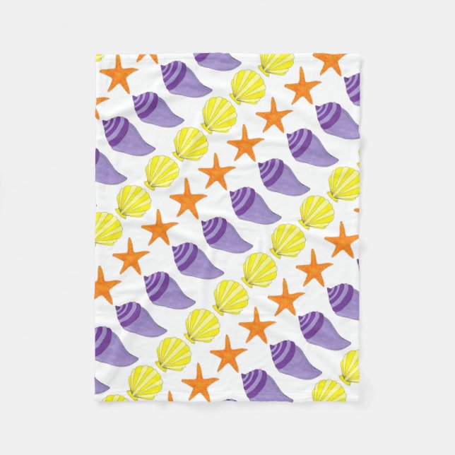 Sea Shell Seashell Conch Starfish Beach House Fleece Blanket (Front)