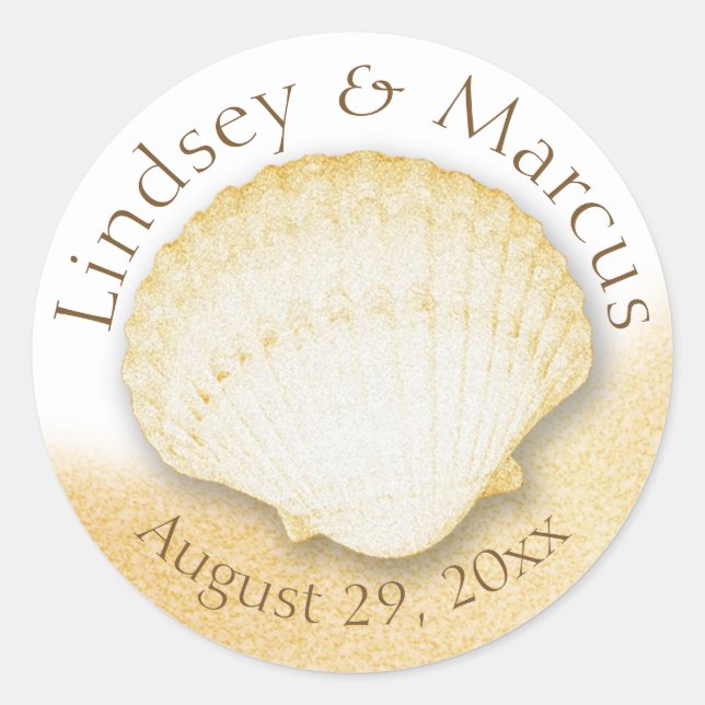 Sea Shell Sparkle Gold Beach Classic Round Sticker (Front)