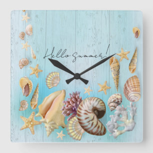 Sea shell square wall clock