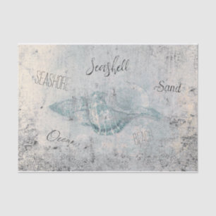 Sea Shell Teal Beige Vintage Texture Beach Script Tissue Paper