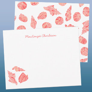 Sea Shell Watercolor Coastal Personalized Coral Card