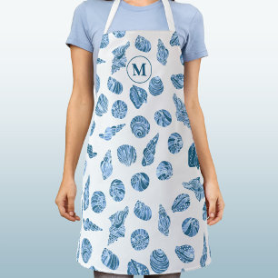 Sea Shell Watercolor Nautical Coastal Monogram Apron