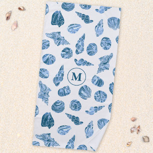 Sea Shell Watercolor Nautical Monogram Initial Beach Towel