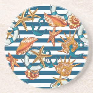 Sea Shells And Anchor Pattern Coaster