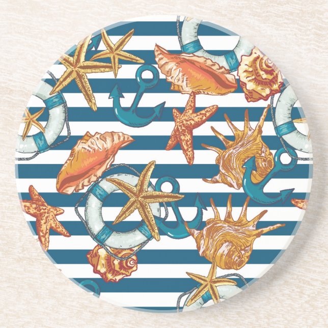 Sea Shells And Anchor Pattern Coaster (Front)