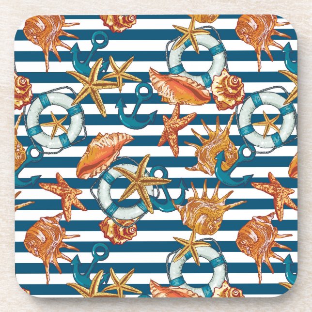 Sea Shells And Anchor Pattern Coaster (Front)