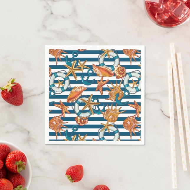 Sea Shells And Anchor Pattern Napkin (Insitu)