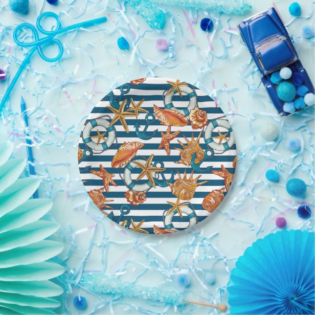 Sea Shells And Anchor Pattern Paper Plate (Party)