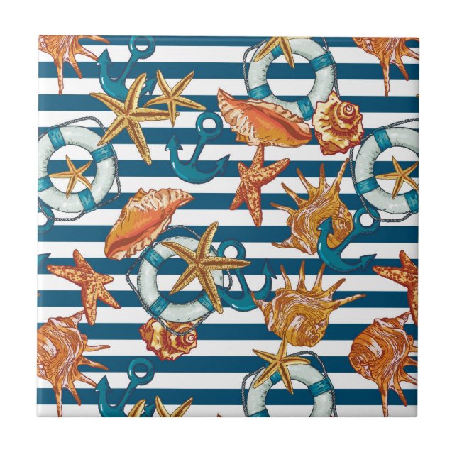 Sea Shells And Anchor Pattern Tile (Front)