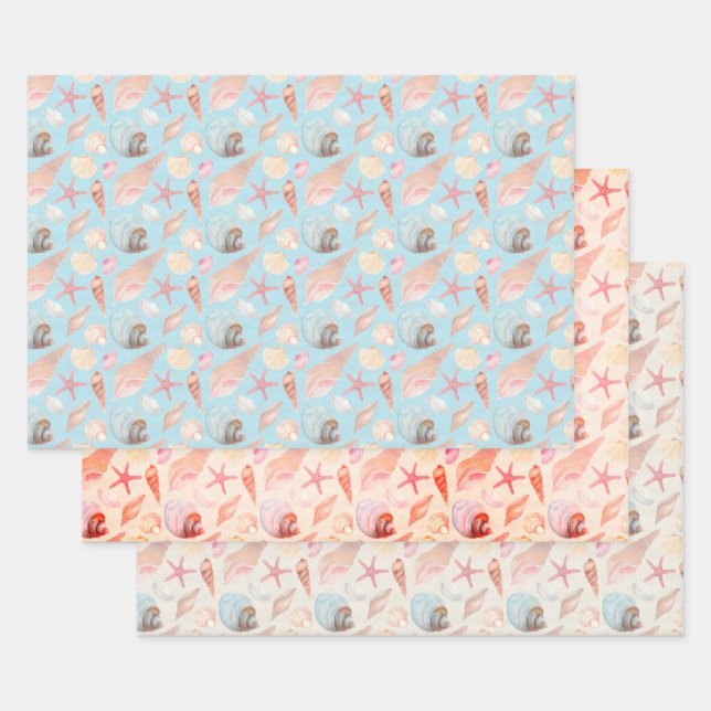 Sea Shells And Cones Set Of 3 Wrapping Paper Sheet (Set)