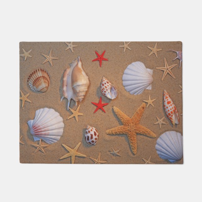 Sea Shells And Starfish Arranged On Sand Doormat (Front)