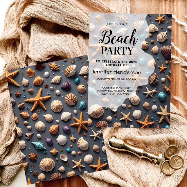 Sea shells and starfish birthday invitation (Creator Uploaded)