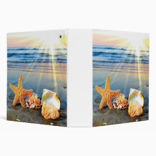 Sea shells and starfish on beach binder