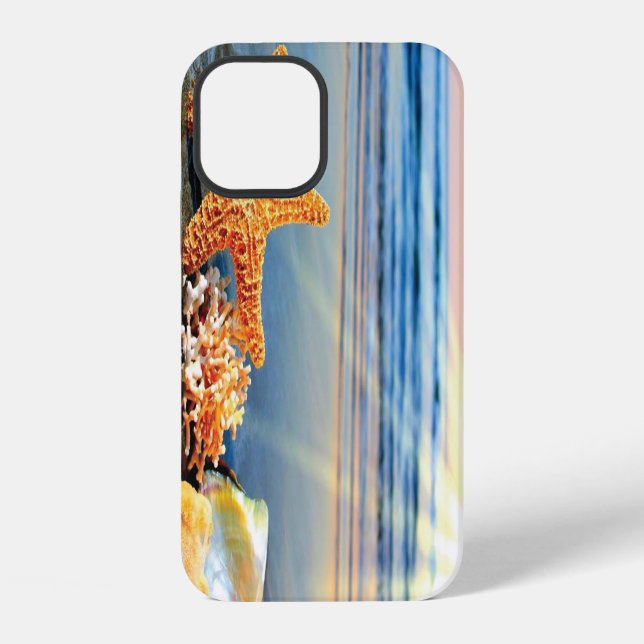 Sea shells and starfish on beach iPhone case (Back)