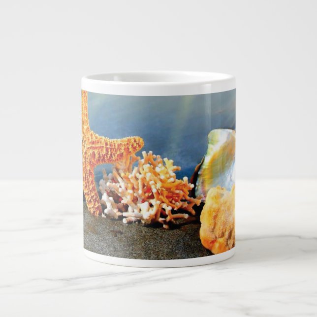 Sea shells and starfish on beach large coffee mug (Front)