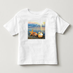 Sea shells and starfish on beach toddler t-shirt