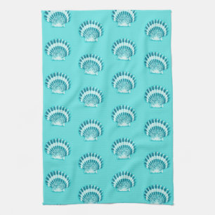 Sea shells - aqua and teal kitchen towel