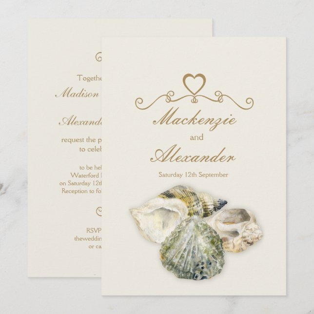 Sea shells Art beach invitations de mariage (Devant / Derrière)