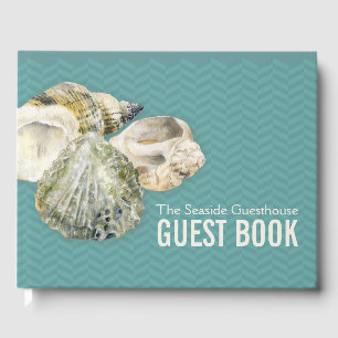 Sea shells art teal chevron guest book