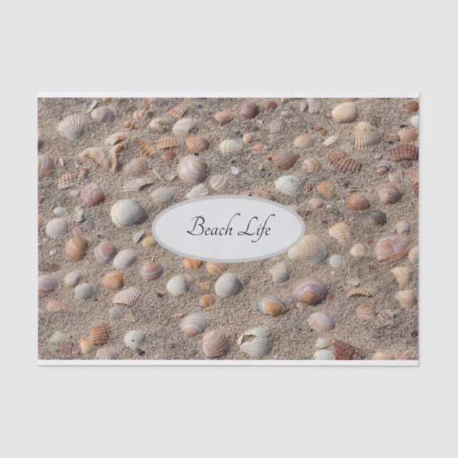 Sea shells at the summer beach photo with text tissue paper (Front)