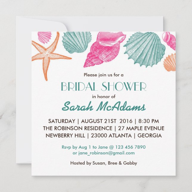 Sea Shells Beach Thème Bridal Douche Invitation (Devant)