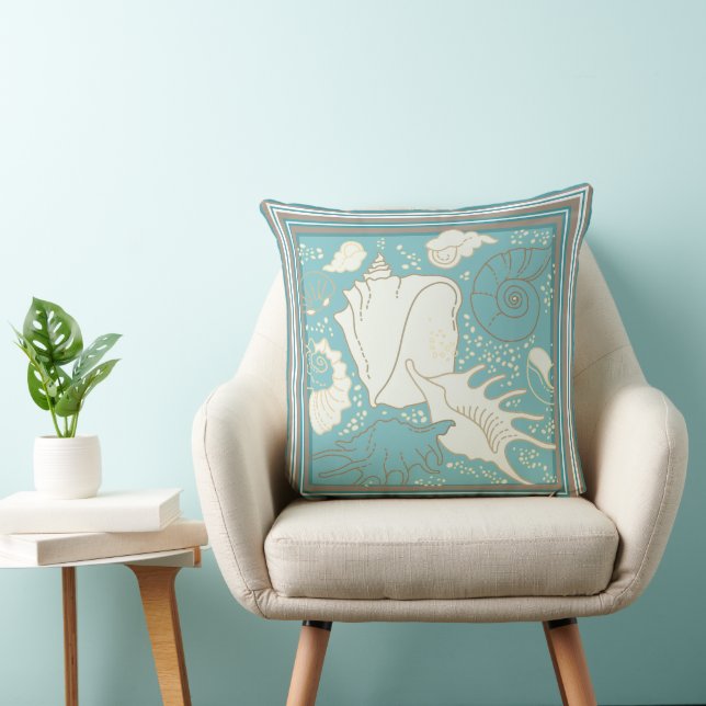 Sea Shells Blue Sand Shades Background Throw Pillow (Chair)