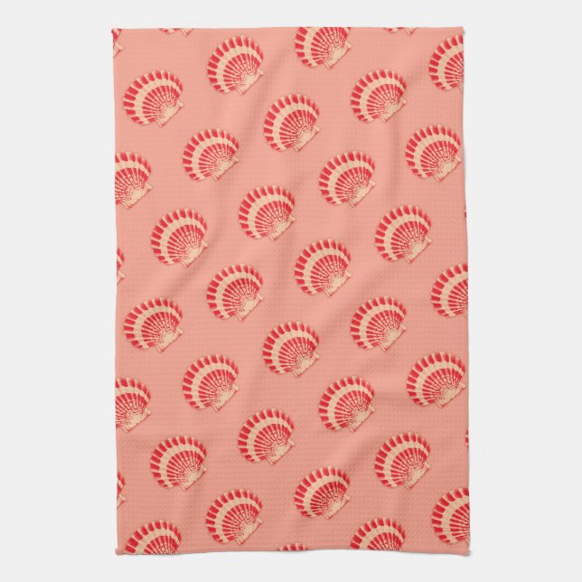Sea shells - coral and peach kitchen towel (Vertical)