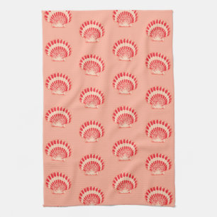 Sea shells - coral and peach kitchen towel