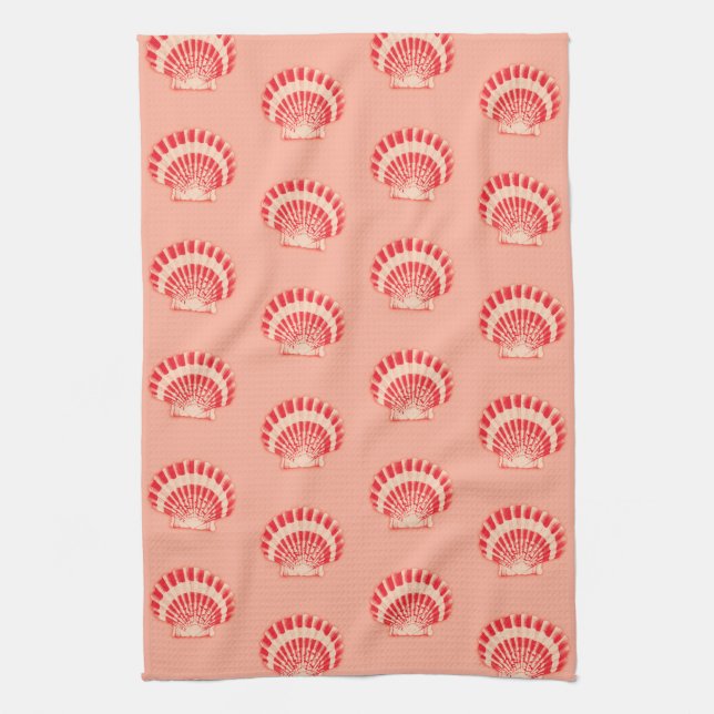 Sea shells - coral and peach kitchen towel (Vertical)