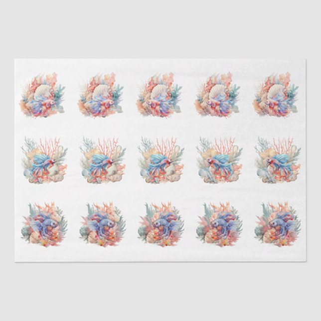 Sea Shells Coral & Betta Fish Decoupage Tissue Paper (Front)