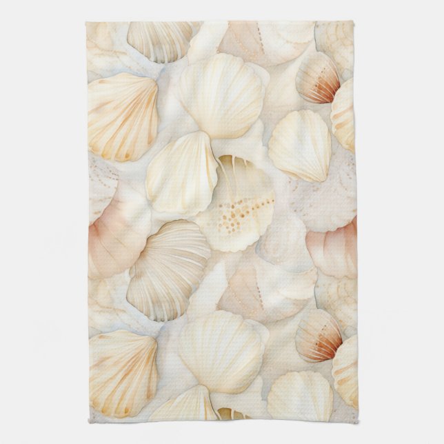Sea Shells Cream Sand Ivory Beach  Kitchen Towel (Vertical)