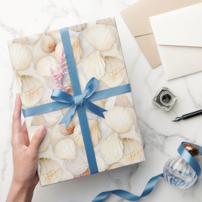 Sea Shells Cream Sand Ivory Beach Wedding Wrapping Paper (Gifting)