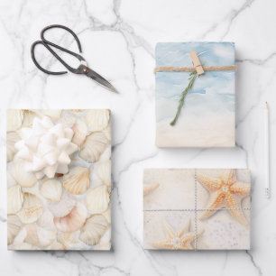 Sea Shells Cream Sand Ivory Beach Wrapping Paper Sheet