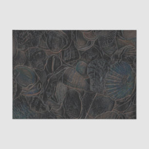 Sea Shells Dark Teal Black Ocean Beach Art Tissue Paper