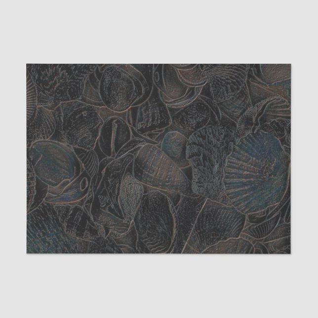 Sea Shells Dark Teal Black Ocean Beach Art Tissue Paper (Front)