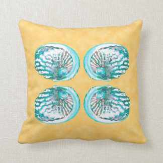 Sea Shells Design, Turquoise and Yellow. Throw Pillow
